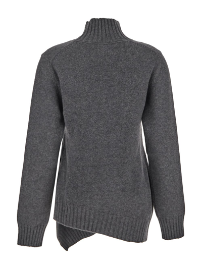 Shop Jil Sander Asymmetric Bottom Knit Sweater In Grey