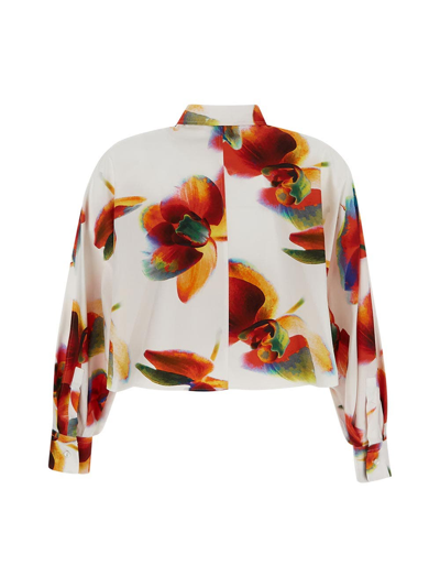 Shop Alexander Mcqueen Cropped Floral Shirt In Multicolor