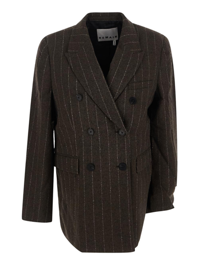 Shop Remain Pinstripe Fitted Blazer In Brown
