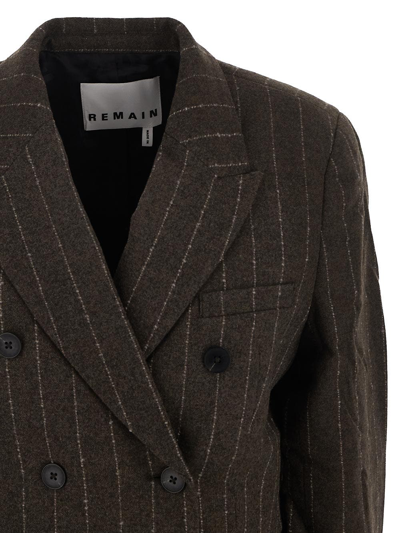 Shop Remain Pinstripe Fitted Blazer In Brown