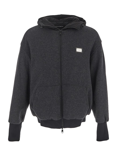 Shop Dolce & Gabbana Padded Hooded Jacket In Grey