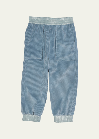 Shop Moncler Girl's Corduroy Jogger Pants In Blue