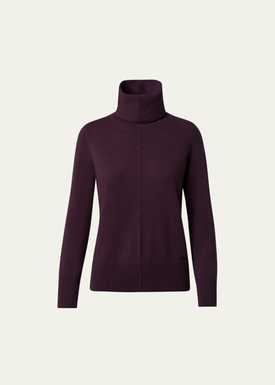 Shop Akris Cashmere Long-sleeve Turtleneck Sweater In Blackberry