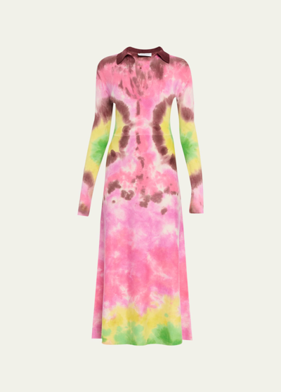 Shop Gabriela Hearst Beryl Polo Tie-dye Midi Cashmere Dress In Tie Dye