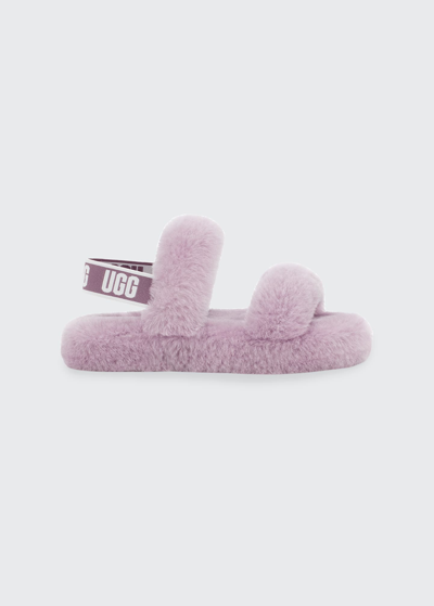 Shop Ugg Girl's Oh Yeah Shearling Slide Sandals, Kids In Shad Gray