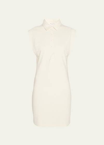 Shop Rag & Bone Mckenna Cap Sleeve Button-front Mini Polo Dress In Antique White