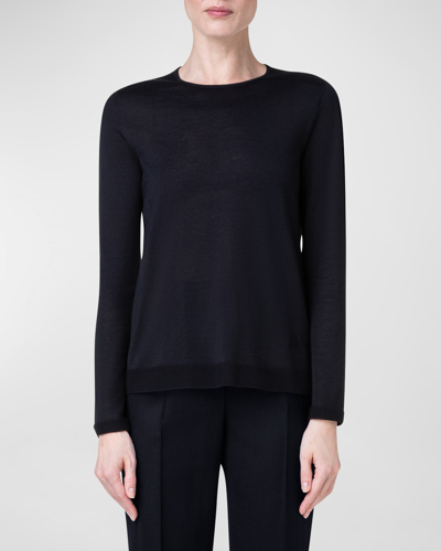 Shop Akris Cashmere Blend Fine Gauge Knit Pullover In Black