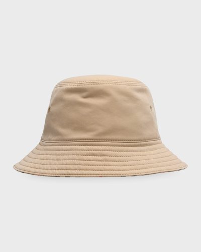 Shop Burberry Kid's Reversible Check Bucket Hat In Honey