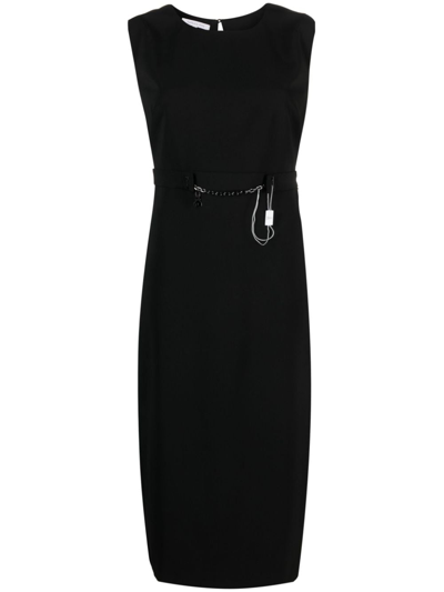 Shop Patrizia Pepe Chain-link Round-neck Midi Dress In Black