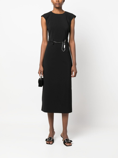 Shop Patrizia Pepe Chain-link Round-neck Midi Dress In Black