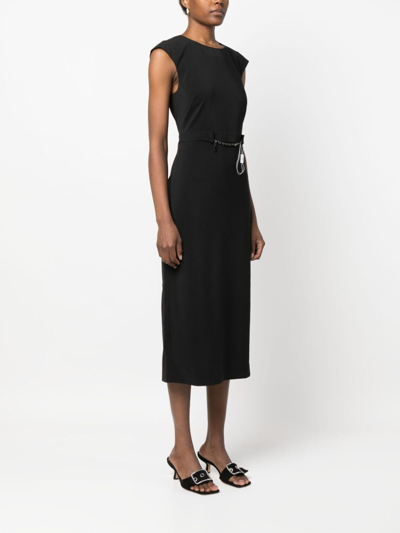 Shop Patrizia Pepe Chain-link Round-neck Midi Dress In Black