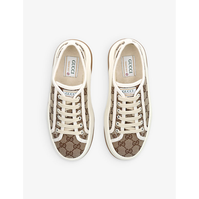 Shop Gucci Women's Mid Brown Tennis Treck Canvas Low-top Trainers