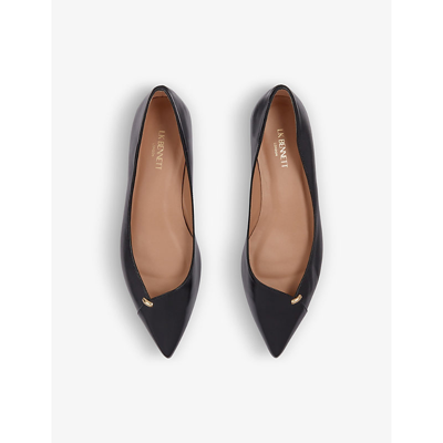 Lk Bennett Cally Gold-tone Hardware-embellished Leather Flats In Bla-black