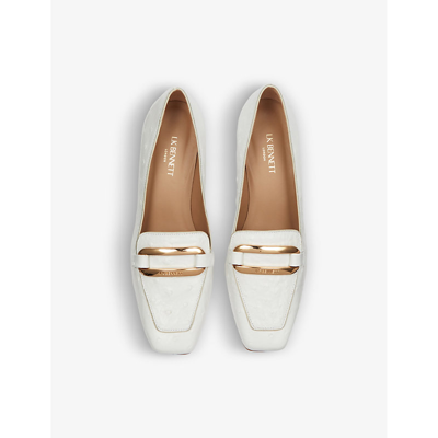 Shop Lk Bennett Susanna Buckle-embellished Leather Heeled Courts In Whi-off White