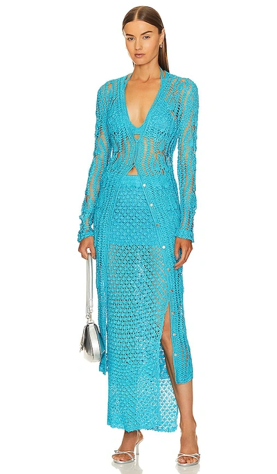 Shop Ser.o.ya Allison Crochet Cardigan In Turquoise