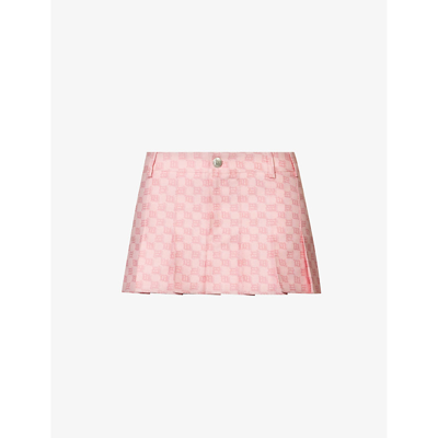 Shop Misbhv Women's Bubblegum Branded-pattern Pleated Cotton-blend Mini Skirt