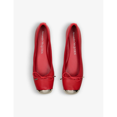 Shop Alexander Mcqueen Women's Red Metal-toecap Leather Ballet Flats
