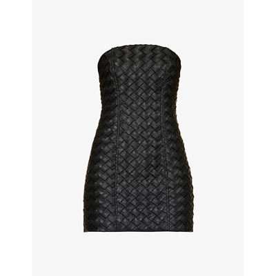 Shop Rotate Birger Christensen Women's Black Braided Recycled-polyester Mini Dress
