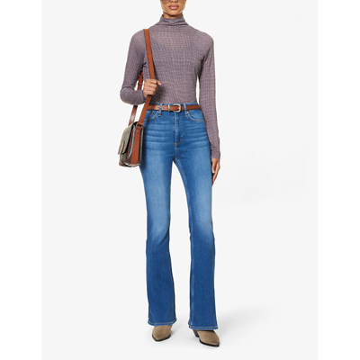 Shop Rag & Bone Women's Selina Casey Brand-embroidered High-rise Flared-leg Stretch-denim Jeans In Blue