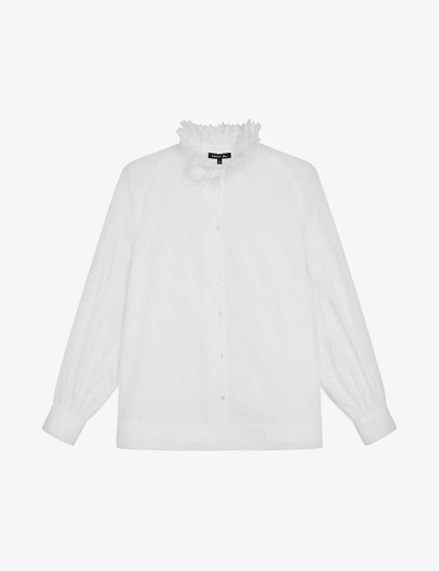 Shop Soeur Women's White Villandry Stand-collar Regular-fit Cotton-poplin Shirt