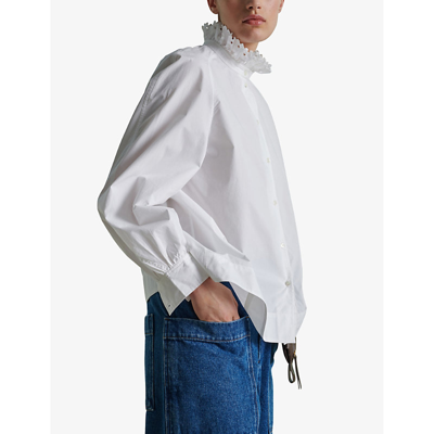 Shop Soeur Women's White Villandry Stand-collar Regular-fit Cotton-poplin Shirt