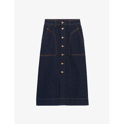 Shop Claudie Pierlot Women's Denim - Jean Sally High-rise Straight-fit Stretch-denim Midi Skirt