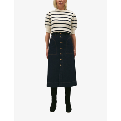Shop Claudie Pierlot Womens Denim - Jean Sally High-rise Straight-fit Stretch-denim Midi Skirt