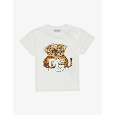 Shop Dolce & Gabbana Bianco Graphic-print Cotton-jersey T-shirt 9-30 Months