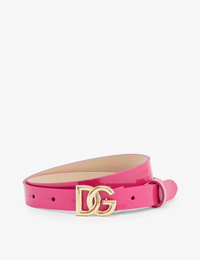 Shop Dolce & Gabbana Girls Rosa Geranio Kids Cintura Asta Dritta Logo-plague Leather Belt