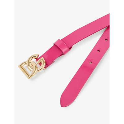 Shop Dolce & Gabbana Girls Rosa Geranio Kids Cintura Asta Dritta Logo-plague Leather Belt