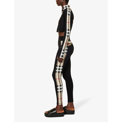 Shop Burberry Womens Black Madden Check-panels Stretch-woven Leggings