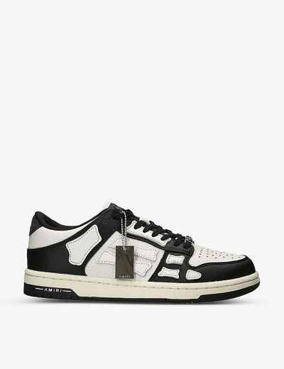 Shop Amiri Skel Panelled Leather Low-top Trainers In Blk/white