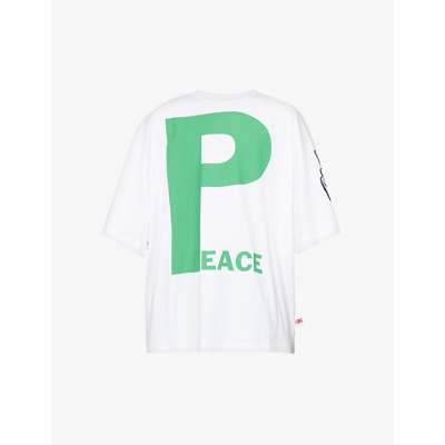 Shop Walter Van Beirendonck Men's White Peace Graphic-print Cotton-jersey T-shirt