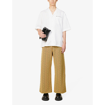 Shop Marni Mens Lily White Brand-print Patch-pocket Boxy-fit Cotton-poplin Shirt