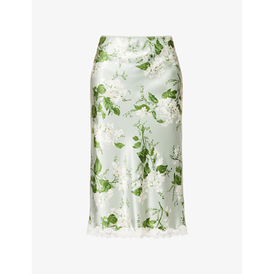 Shop Reformation Women's Tea Garden Arie Floral-pattern Lace-trim Silk Midi Skirt