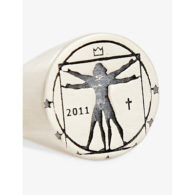 Serge Denimes Vitruvian-engraved Oxidised-finish Sterling-silver Ring In Silver