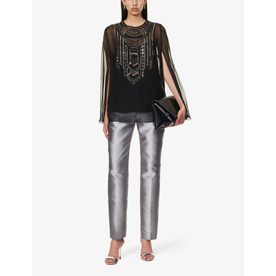 Shop Ralph Lauren Esmerelda Sequin-embellished Silk Blouse In Black