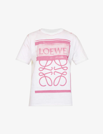 Shop Loewe Women's White/ Pink Multicolor Anagram Graphic-print Regular-fit Cotton-jersey T-shirt