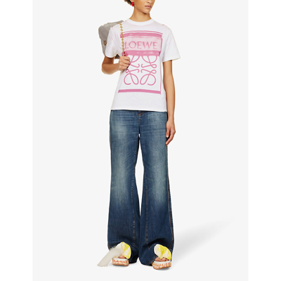 Shop Loewe Women's White/ Pink Multicolor Anagram Graphic-print Regular-fit Cotton-jersey T-shirt