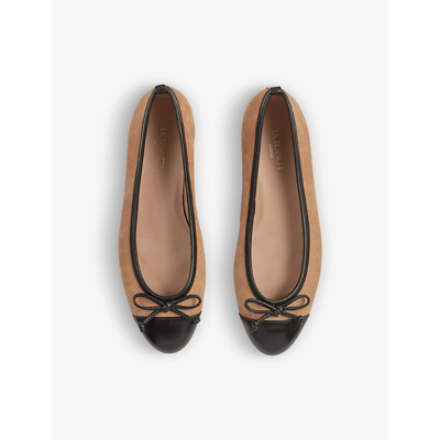Lk Bennett Kara Bow-embellished Leather Flats In Nat-sand