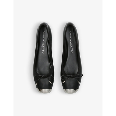 Shop Alexander Mcqueen Metal-toecap Leather Ballet Flats In Black/comb