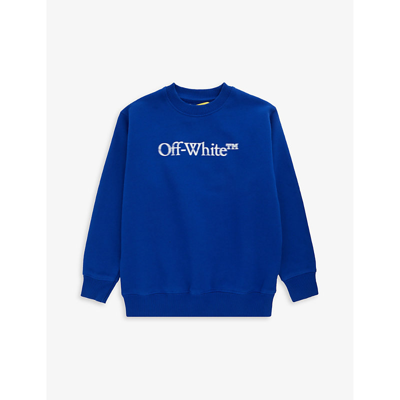 Shop Off-white C/o Virgil Abloh Boys Blue White Kids Bookish Bit Logo-print Cotton-jersey Sweatshirt 4-12