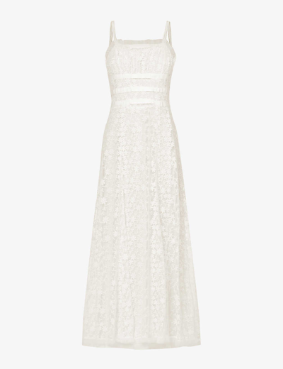 Shop Rodarte Womens White Floral-embroidered Ruffle-trim Lace Maxi Dress