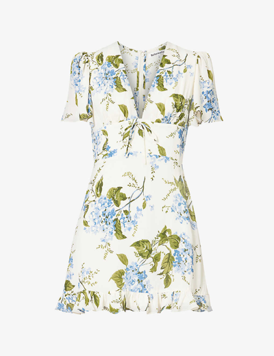 REFORMATION REFORMATION WOMEN'S RIVIERA MYA V-NECK FLORAL-PATTERN CREPE MINI DRESS 69596255