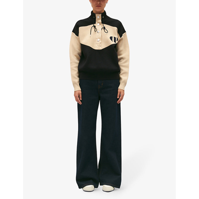 Claudie Pierlot Womens Bleus Minimum Logo-embroidered Half-zip Jersey Sweatshirt In Bleus