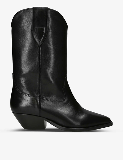Isabel Marant Womens Black Duerto Pointed-toe Leather Heeled Cowboy Boots In Black