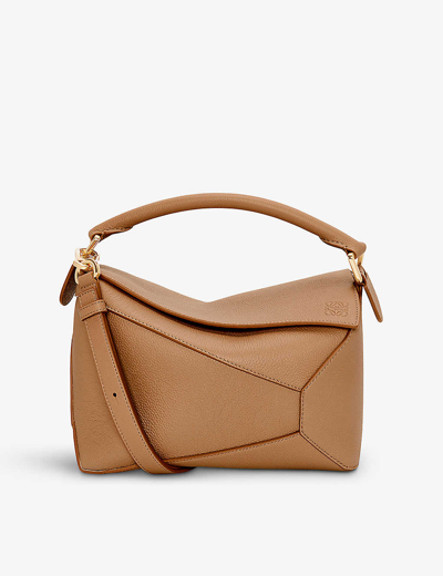 Shop Loewe Womens Toffee Puzzle Small Leather Shoulder Bag