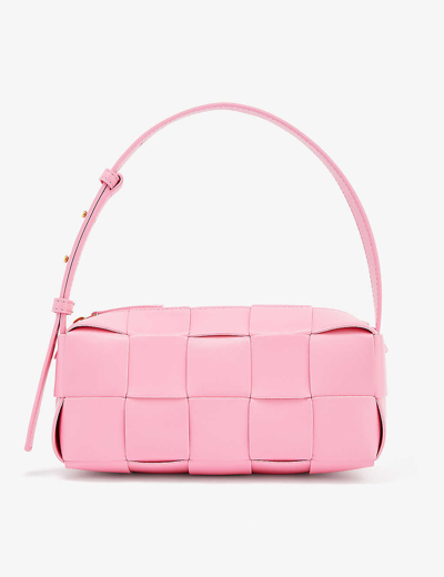 Shop Bottega Veneta Brick Cassette Intrecciato Leather Shoulder Bag In Ribbon Pink