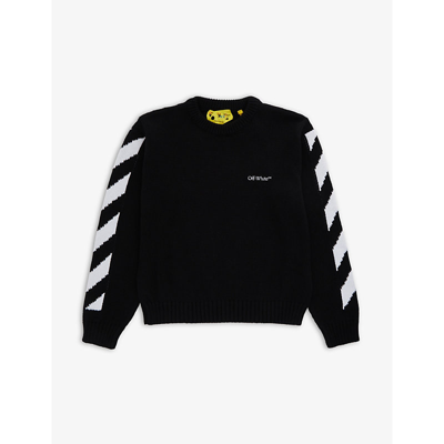 Off-white Logo Intarsia Cotton Sweater In Black White