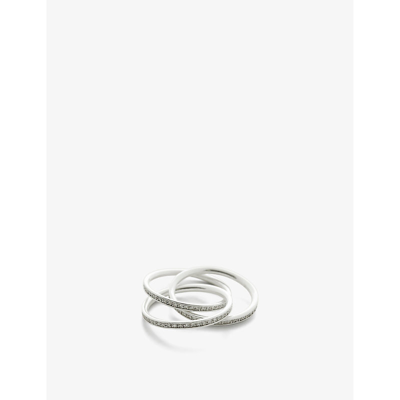 Monica Vinader Womens Sterling Silver Skinny Russian Sterling Silver And Diamond Wedding Ring In Sterling Silver